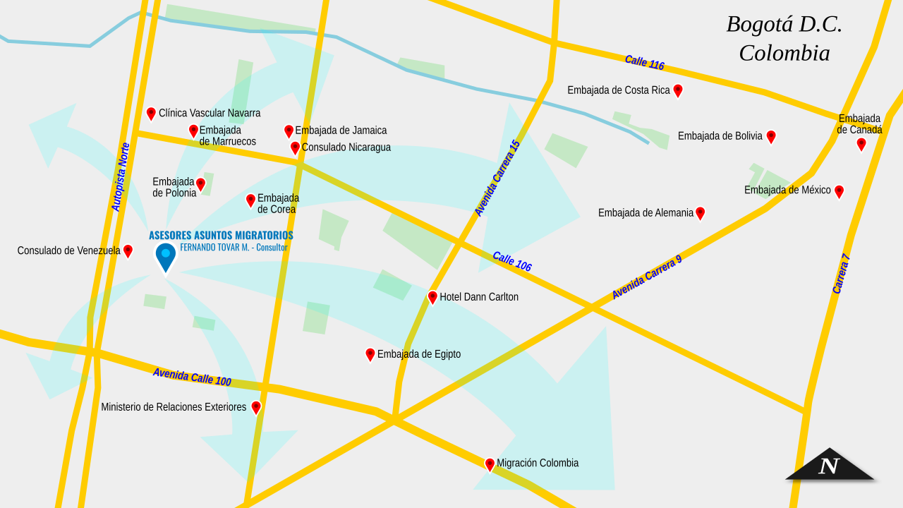 Mapa de influencia en Bogotá - FERNANDO TOVAR ASESORES MIGRATORIOS S.A.S.